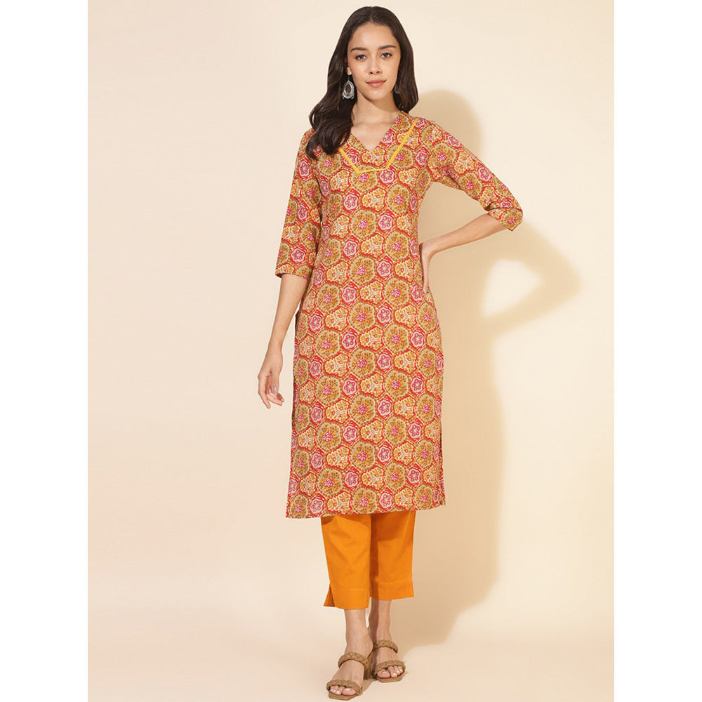 Janasya Womens Multi-Color Cotton Floral Straight Kurta