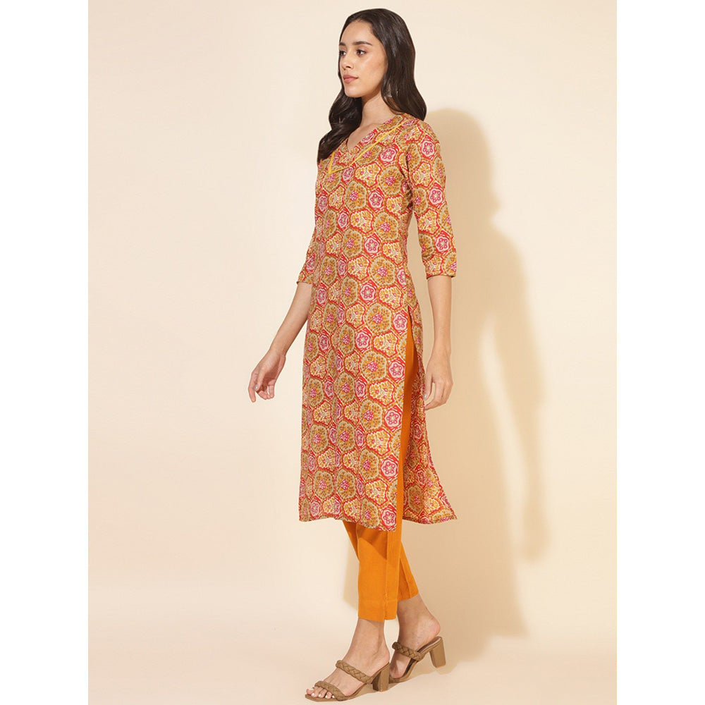 Janasya Womens Multi-Color Cotton Floral Straight Kurta