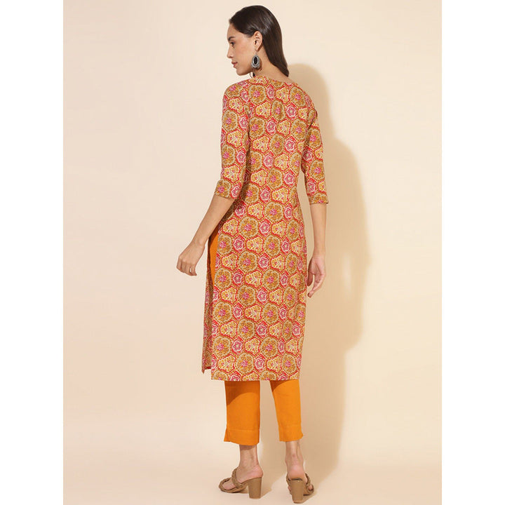 Janasya Womens Multi-Color Cotton Floral Straight Kurta