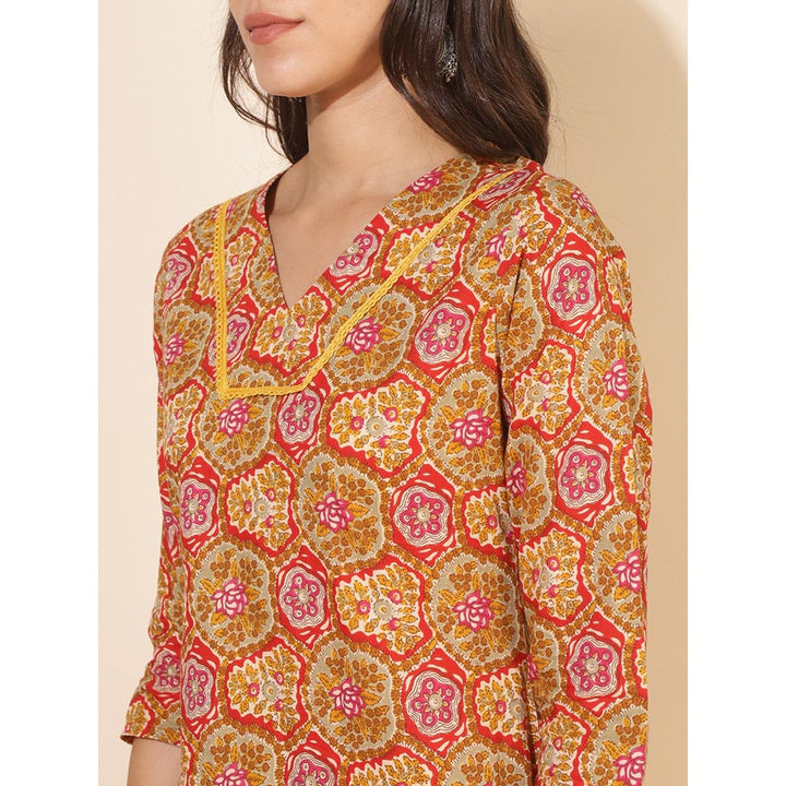 Janasya Womens Multi-Color Cotton Floral Straight Kurta