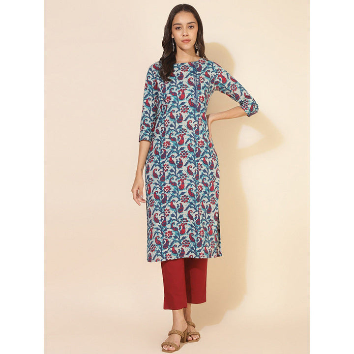 Janasya Womens Multi-Color Cotton Paisley Regular Kurta