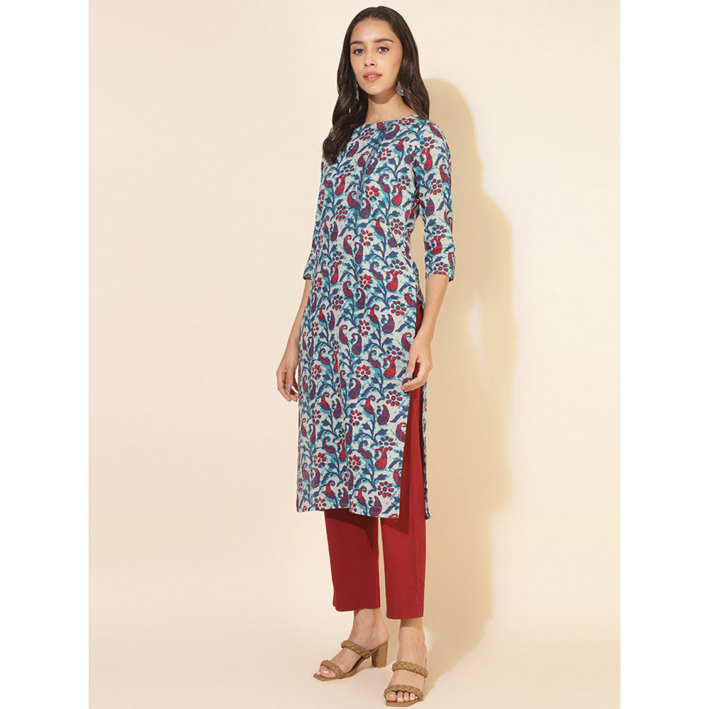 Janasya Womens Multi-Color Cotton Paisley Regular Kurta