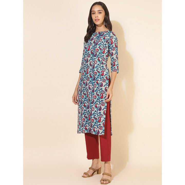 Janasya Womens Multi-Color Cotton Paisley Regular Kurta