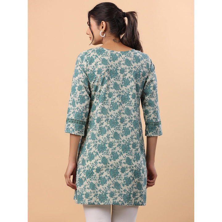 Janasya Womens Sage Green Cotton Floral A-Line Tunic