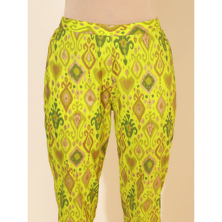 Janasya Womens Lime Yellow Cotton Ikat Printed Co-Ord (Set of 2)