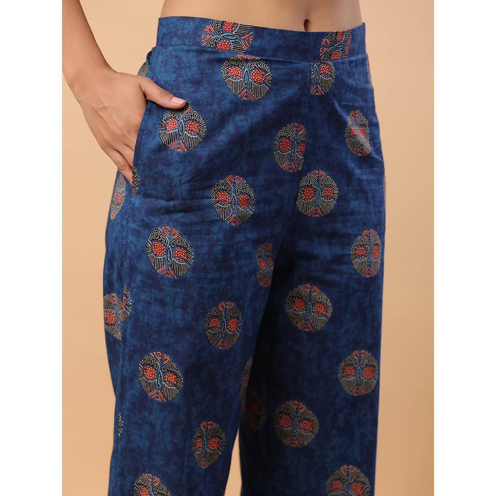 Janasya Women Blue Cotton Printed Co-Ord (Set of 2)