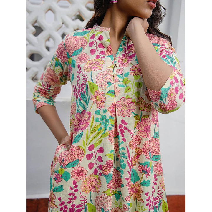 Janasya Women Multi-Color Cotton Floral Printed Kurta