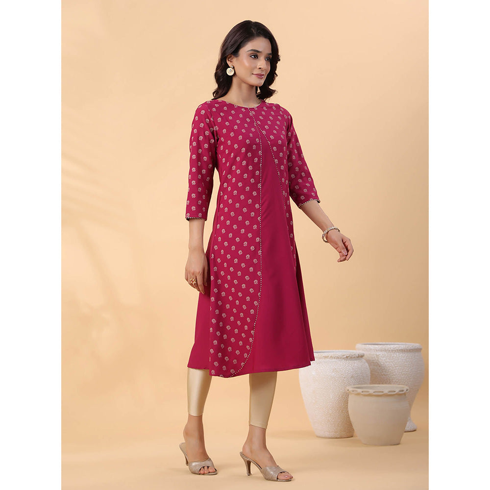 Janasya Women Wine Crepe Floral Printed Kurta