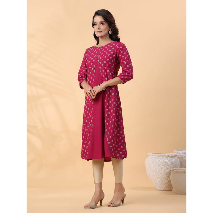 Janasya Women Wine Crepe Floral Printed Kurta