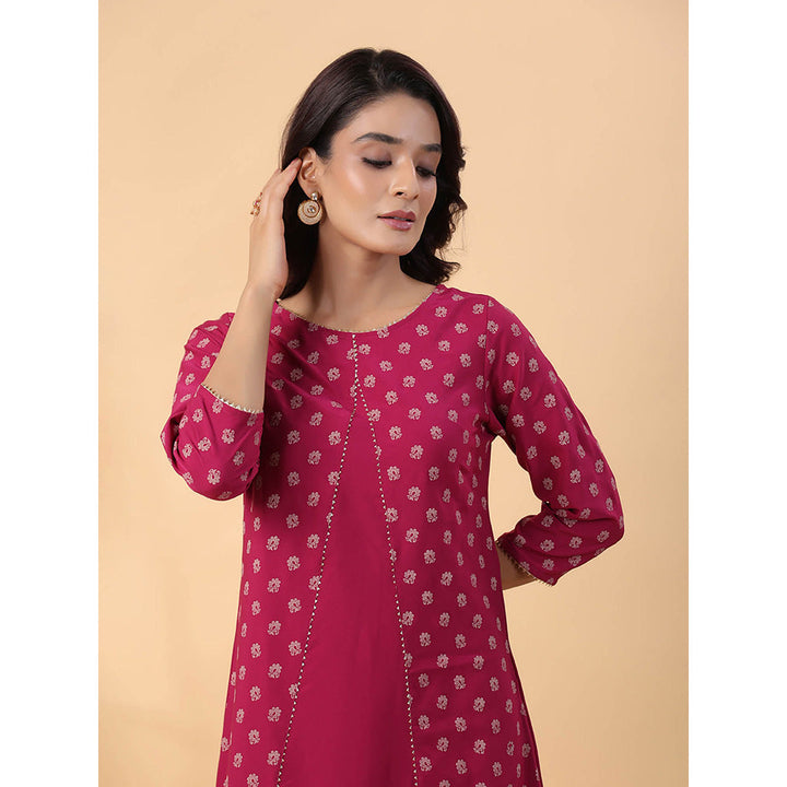 Janasya Women Wine Crepe Floral Printed Kurta