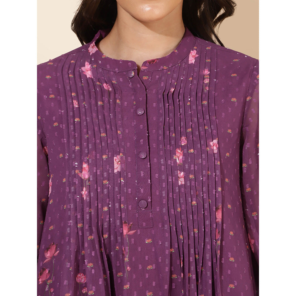 Janasya Women Purple Georgette Floral Printed Top