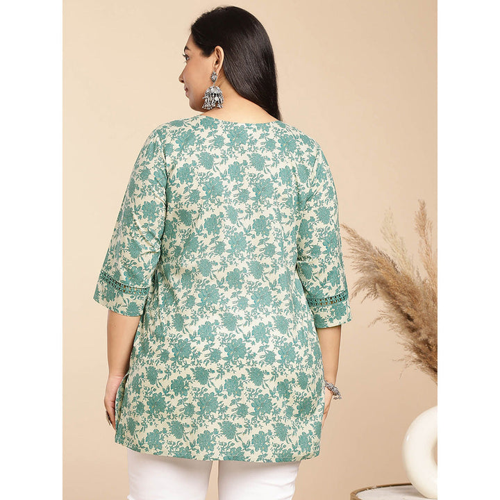 Janasya Women Green Cotton Floral Printed Tunic