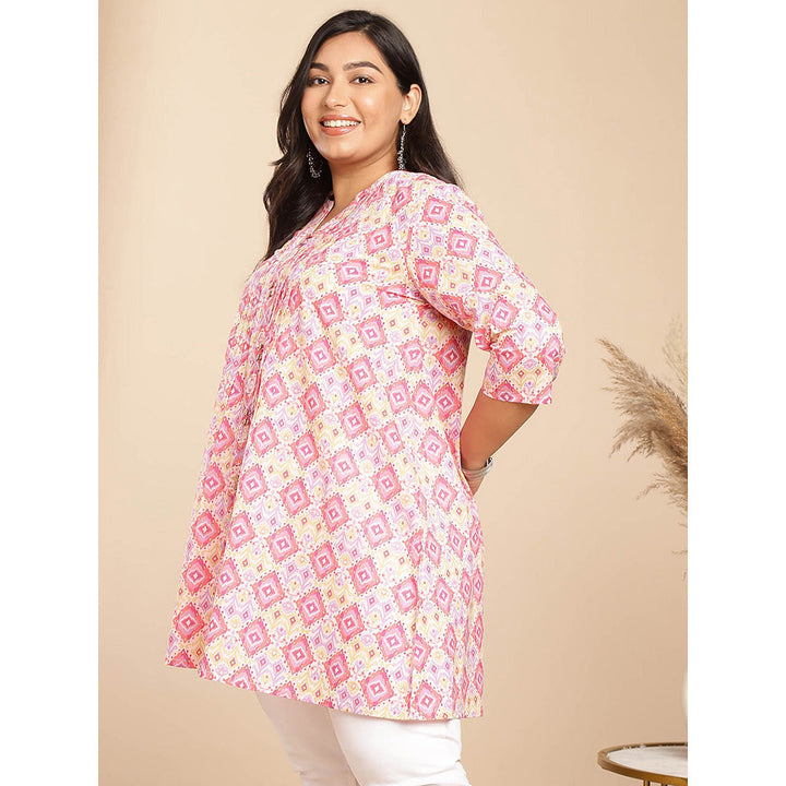 Janasya Women Pink Cotton Pleated Printed Tunic