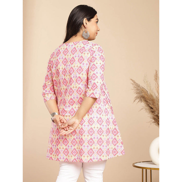 Janasya Women Pink Cotton Pleated Printed Tunic