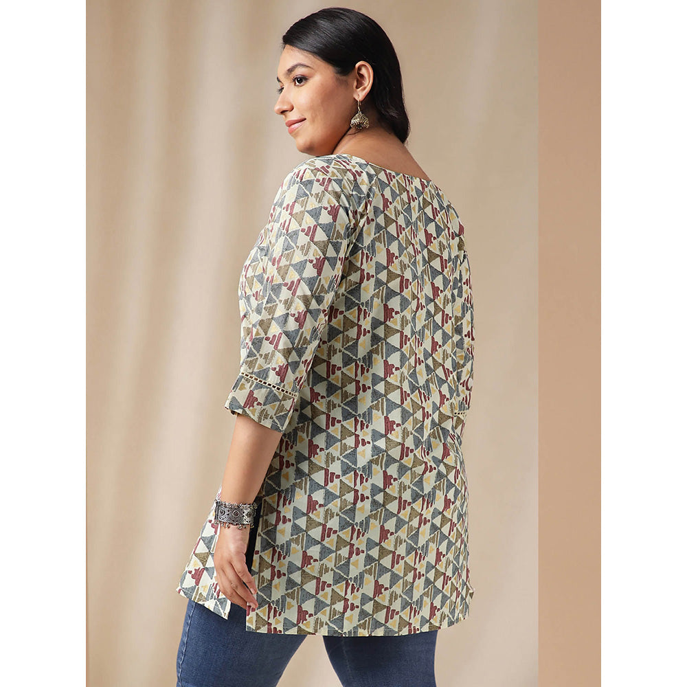 Janasya Women Grey Cotton Geometric Printed Tunic