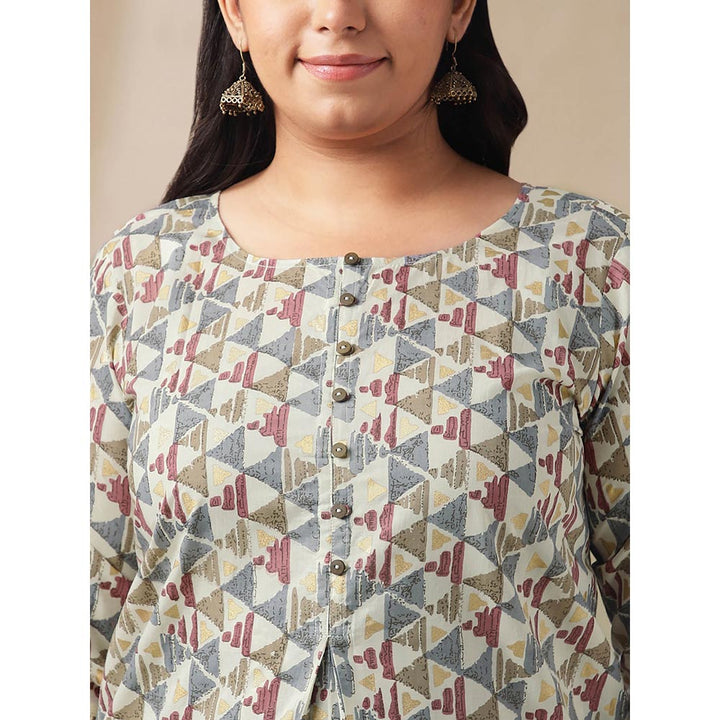 Janasya Women Grey Cotton Geometric Printed Tunic