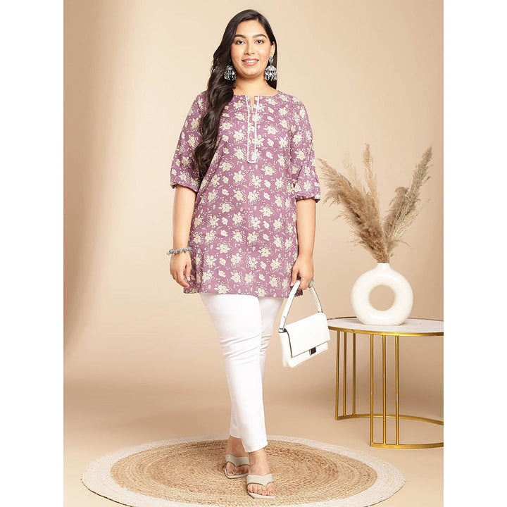 Janasya Women Purple Cotton Floral Printed Tunic