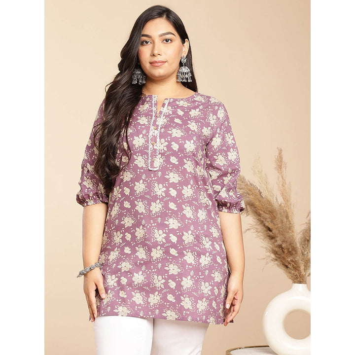 Janasya Women Purple Cotton Floral Printed Tunic