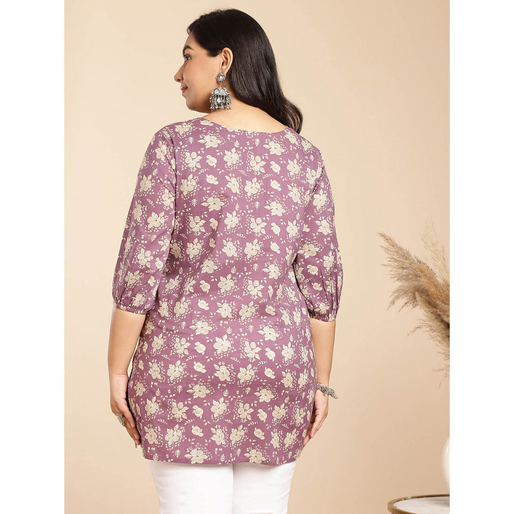 Janasya Women Purple Cotton Floral Printed Tunic