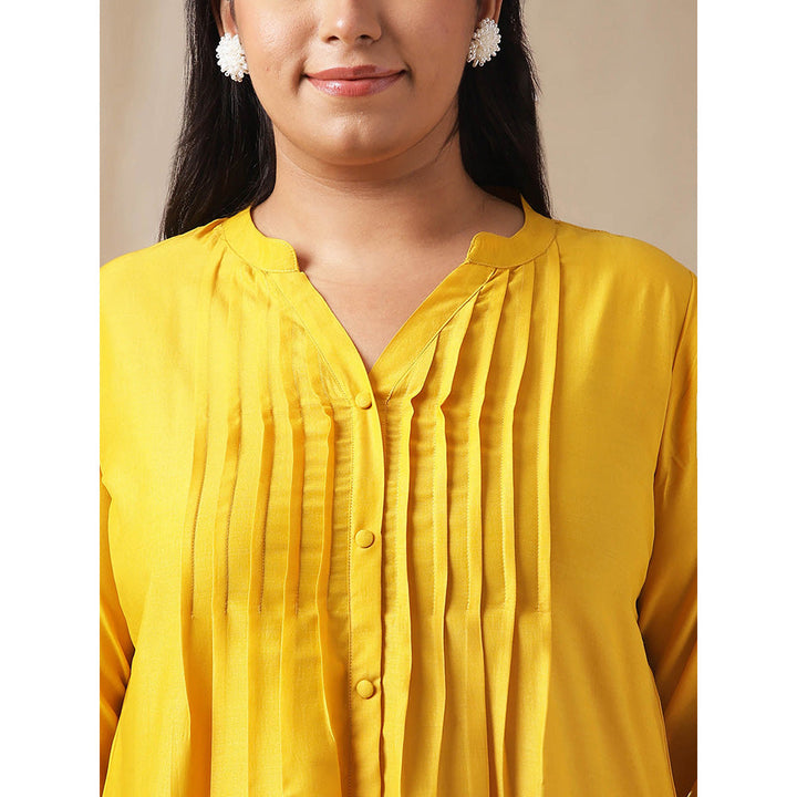 Janasya Women Plus Size Yellow Solid Kurta with Palazzo (Set of 2)