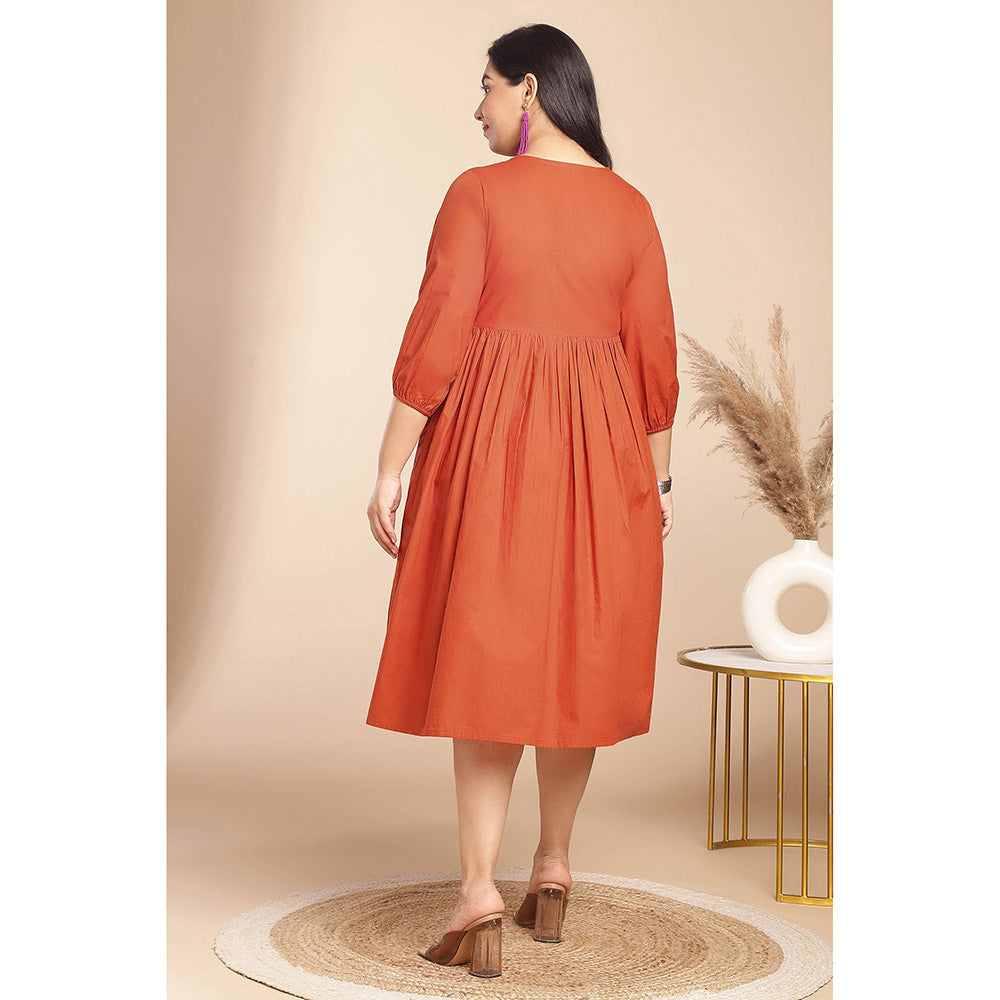 Janasya Women Plus Size Rust Poplin Solid Wrap Dress