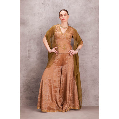 Janki India Antique Tissue Silk Kalidaar Sharara with Top & Green Organza Dupatta (Set of 3)