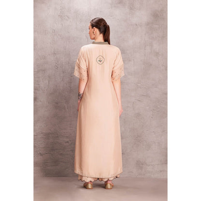 Janki India Womens Embellished Beige Kurta with Palazzo with Intricate Thread Work (Set of 2)