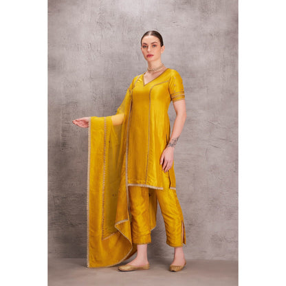 Janki India Women Zari Work Kurta & Pant with Organza Dupatta (Set of 3)