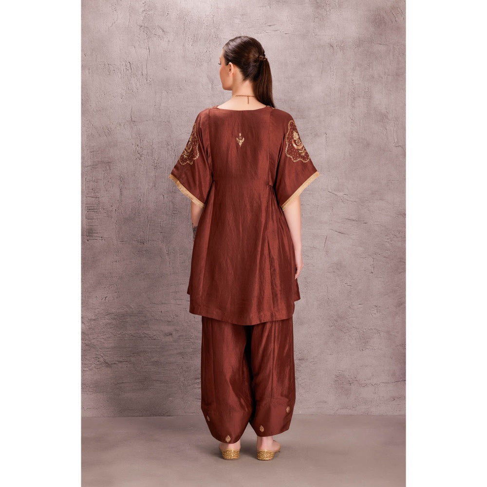 Janki India Brown Silk Kurta & Salwar with Mukesh Chandwali Work Dupatta (Set of 3)