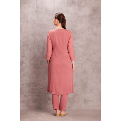 Janki India Pink Georgette Kurta with Pant & Hand Work Dupatta (Set of 3)