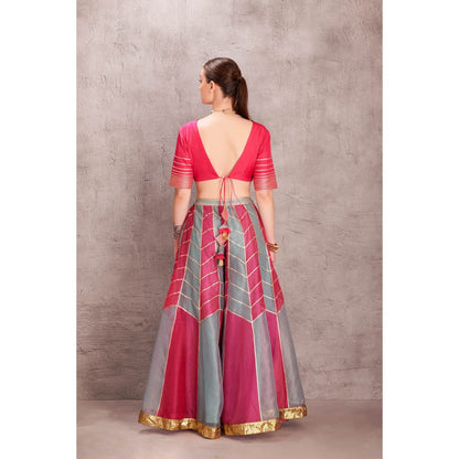 Janki India Ice Blue & Hot Pink Organza Sharara with Blouse & Dupatta (Set of 3)