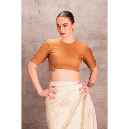 Janki India Womens Embroidered Chanderi Saree with Stitched Blouse