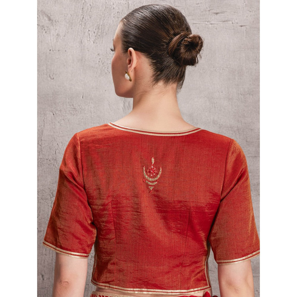 Janki India Womens Embellished Orange Chiffon Saree with Stitched Blouse & Underskirt