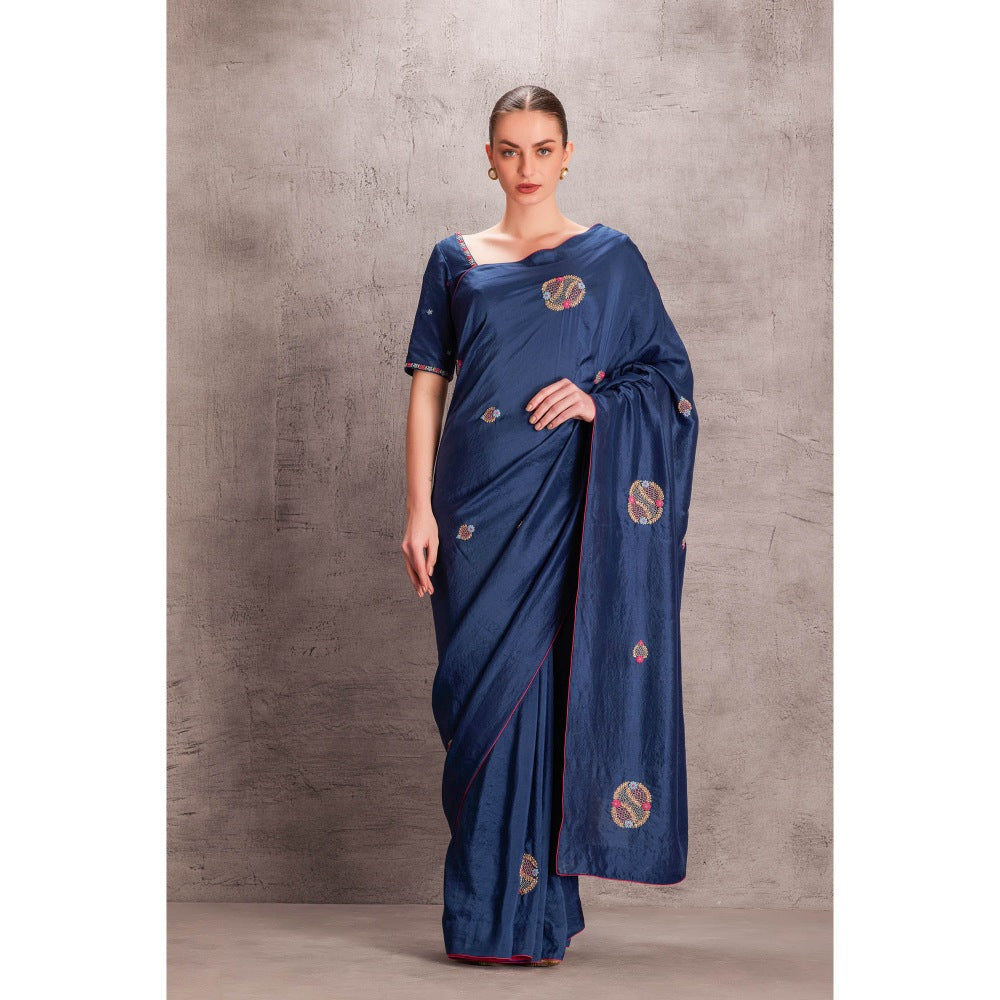 Janki India Womens Floral Embroidered Silk Saree with Stitched Blouse & Underskirt