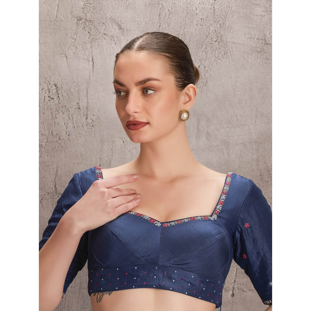 Janki India Womens Floral Embroidered Silk Saree with Stitched Blouse & Underskirt