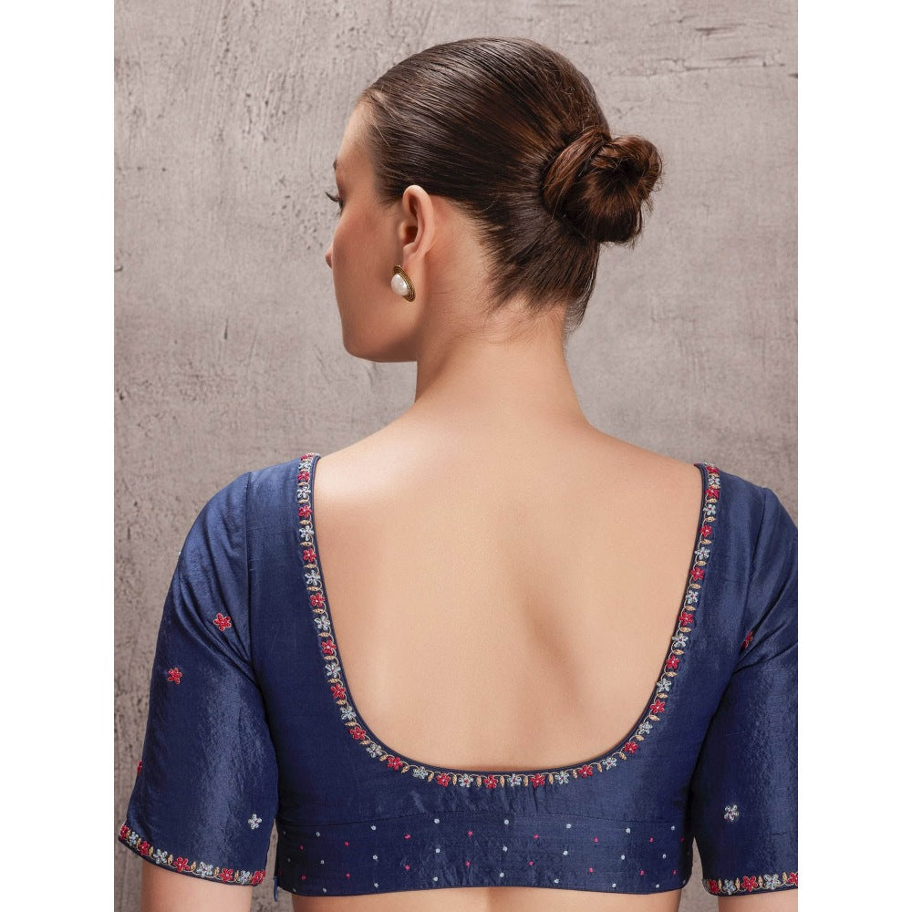 Janki India Womens Floral Embroidered Silk Saree with Stitched Blouse & Underskirt