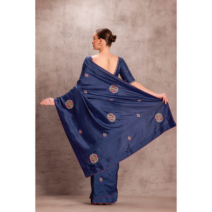 Janki India Womens Floral Embroidered Silk Saree with Stitched Blouse & Underskirt