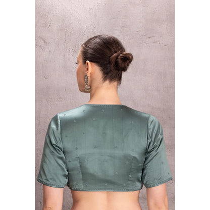 Janki India Women Embellished Sky Blue Pure Silk Saree with Stitched Blouse & Underskirt