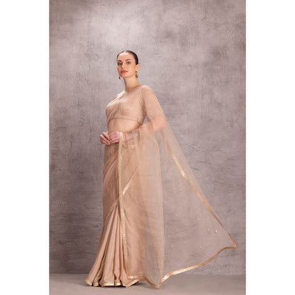 Janki India Women Embellished Pure Silk Rose Gold Saree with Stitched Blouse & Underskirt