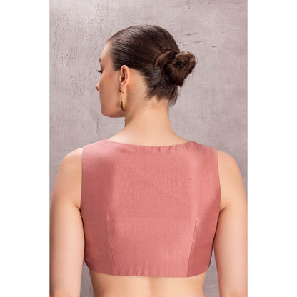 Janki India Womens Embroidered Pink Organza Saree with Stitched Blouse & Underskirt