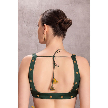 Janki India Womens Embellished Yellow Organza Saree with Stitched Blouse & Underskirt