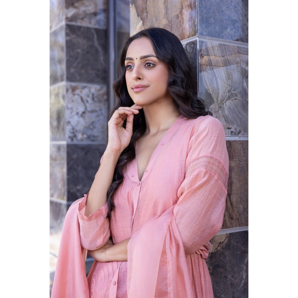 Janki India Pink Chander Kurta with Churidar and Dupatta (Set of 3)