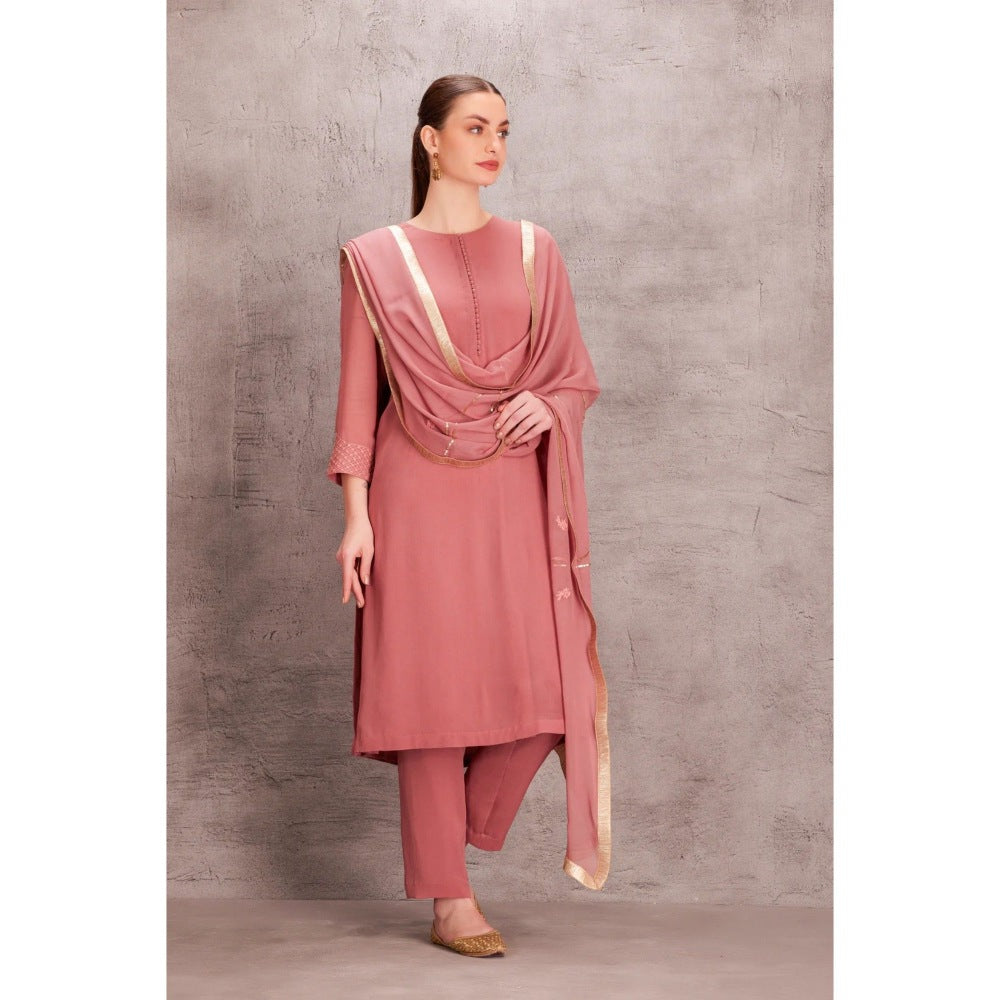 Janki India Dusty Georgette Pink Kurta with Pant and Dupatta (Set of 3)