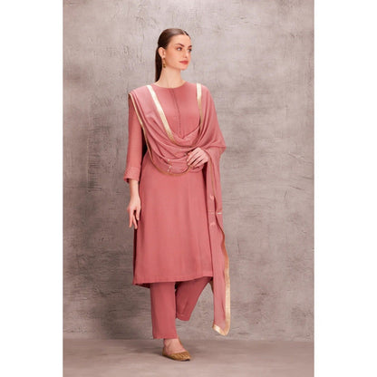 Janki India Dusty Georgette Pink Kurta with Pant and Dupatta (Set of 3)