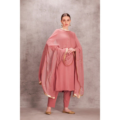 Janki India Dusty Georgette Pink Kurta with Pant and Dupatta (Set of 3)