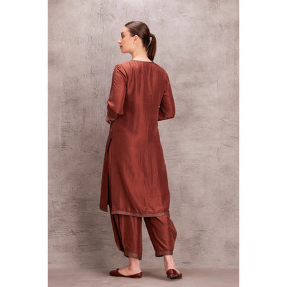 Janki India Brown Dupion Silk Kurta with Salwar (Set of 2)