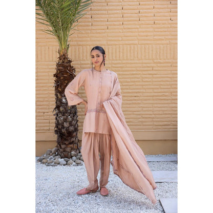 Janki India Rose Gold Chanderi Kurta with Salwar and Dupatta (Set of 3)