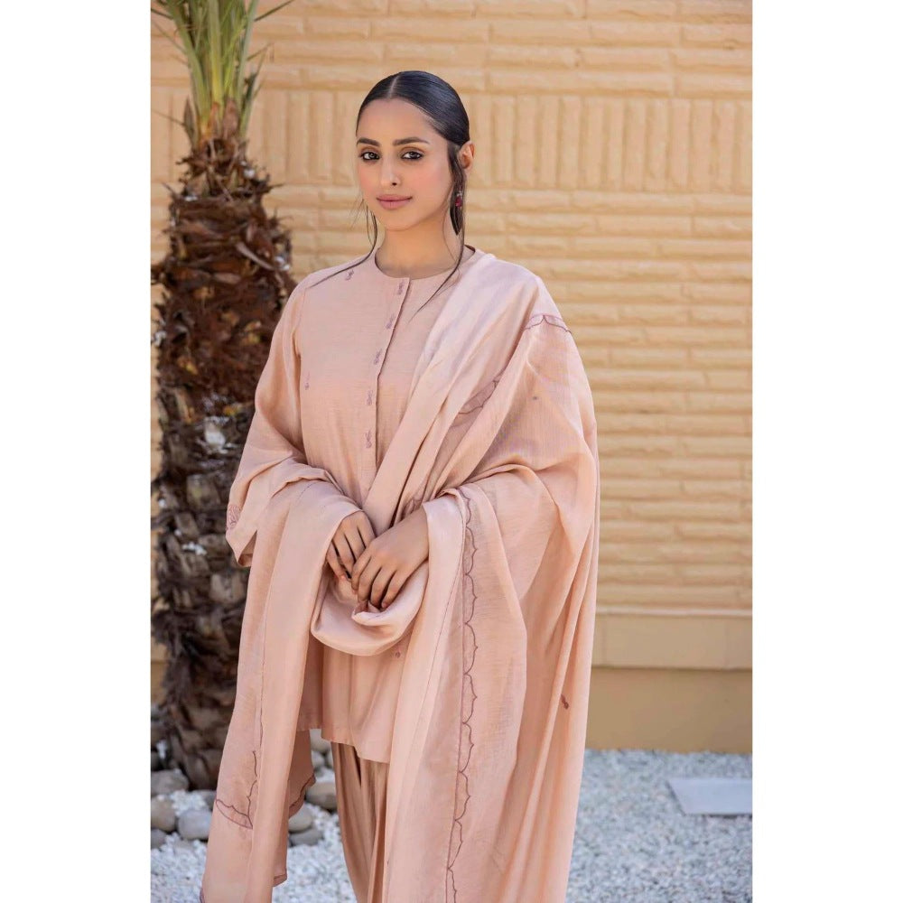 Janki India Rose Gold Chanderi Kurta with Salwar and Dupatta (Set of 3)