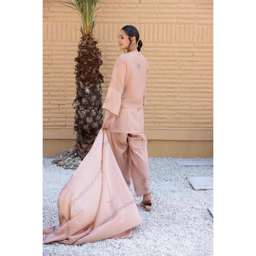 Janki India Rose Gold Chanderi Kurta with Salwar and Dupatta (Set of 3)