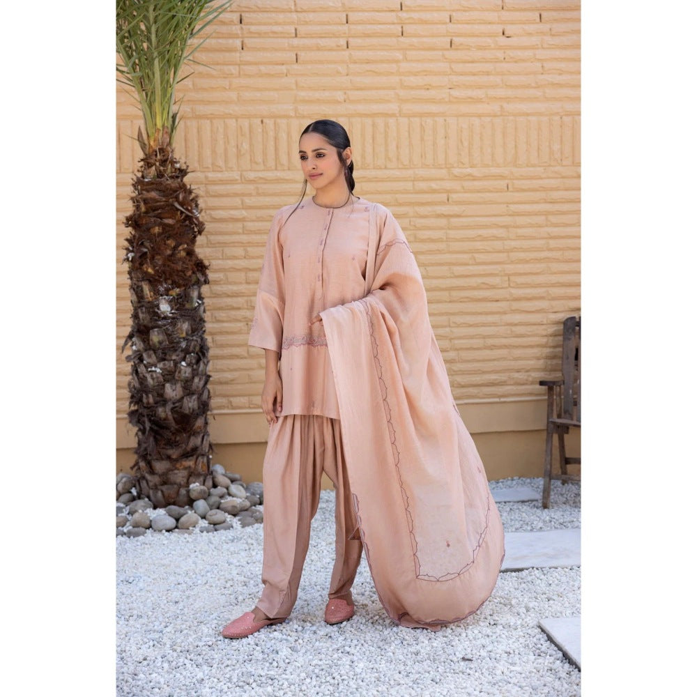 Janki India Rose Gold Chanderi Kurta with Salwar and Dupatta (Set of 3)